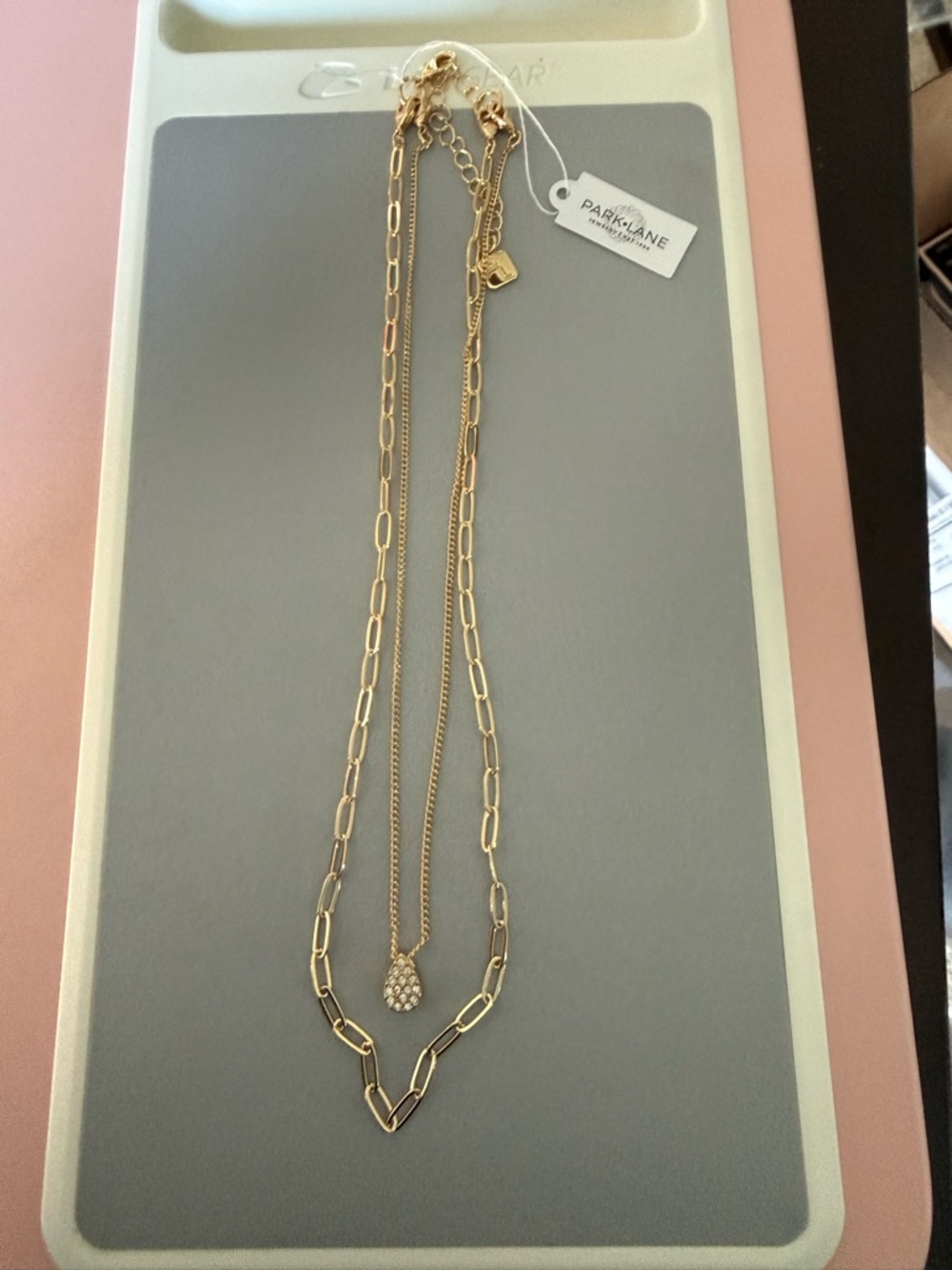 Park Lane Gold Layered Chain Necklace with Pavé Teardrop